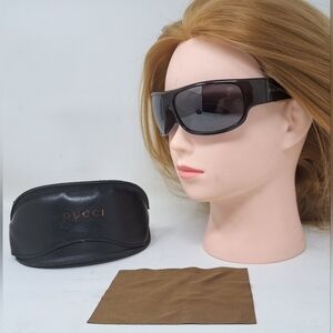 Gucci Womens GG1568/S Rectangle Wrap Sunglasses Brown Grey Vintage Y2K 64-15-110
